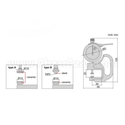 ضخامت سنج ساعتی اینسایز 2364-10 و 10-0 میلیمتر